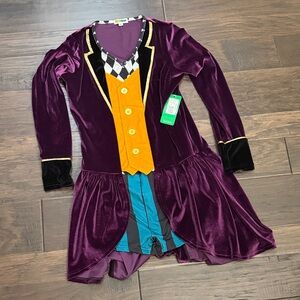 Tipsy Elves mad hatter velour Purple and Orange Halloween Dress
